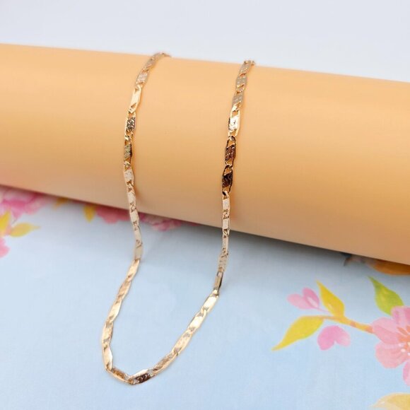 Textured Rose Gold Chain Necklace, 18+2 Inch, Gold Plated Brass, XPNL0104 - Picture 1 of 12